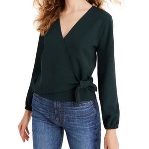Madewell Women Thread and Texture Wrap Crop Black Long Sleeve Blouse Size XS